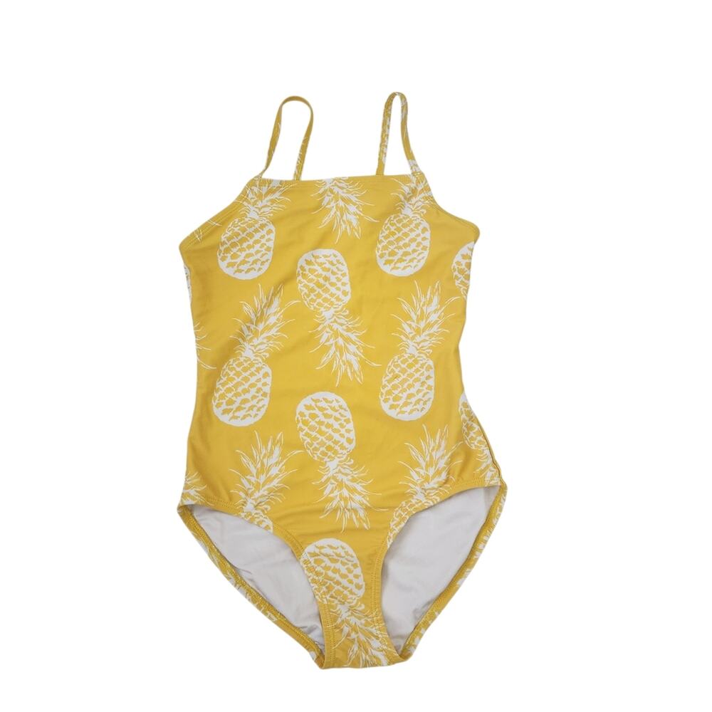 Old Navy Yellow Pineapple Print Kids Swimsuit Large 10-12 Bathing Suit One Piece
